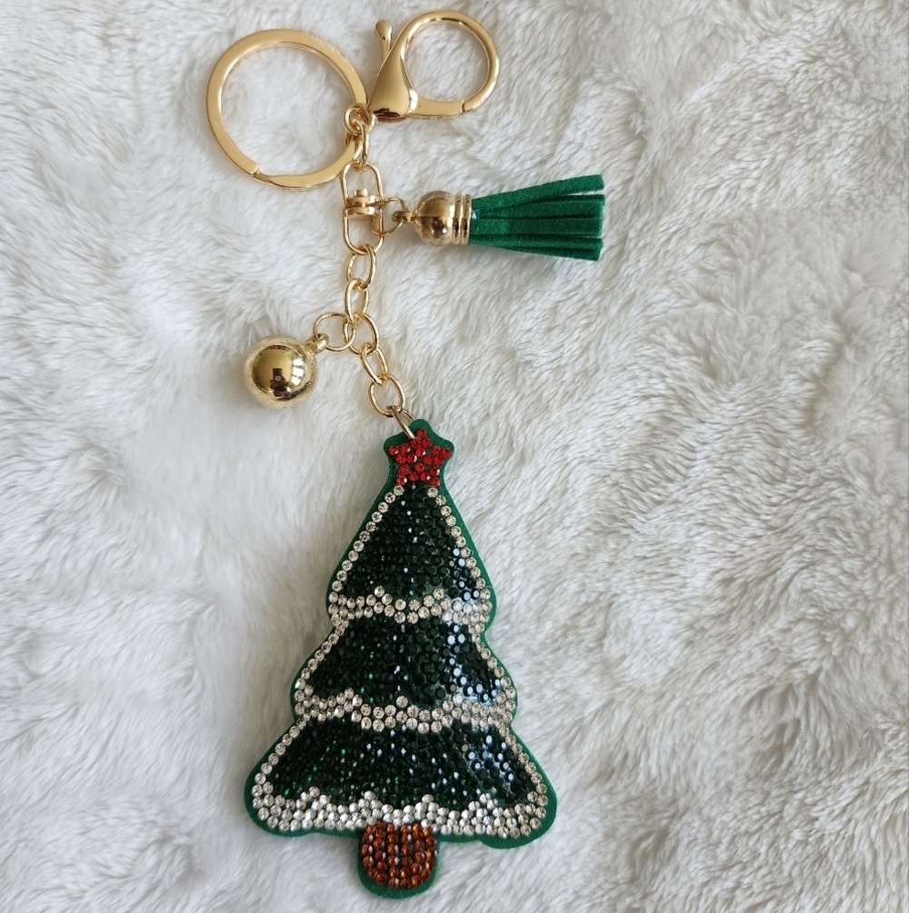 Christmas Tree Keychain with Gold Accents
